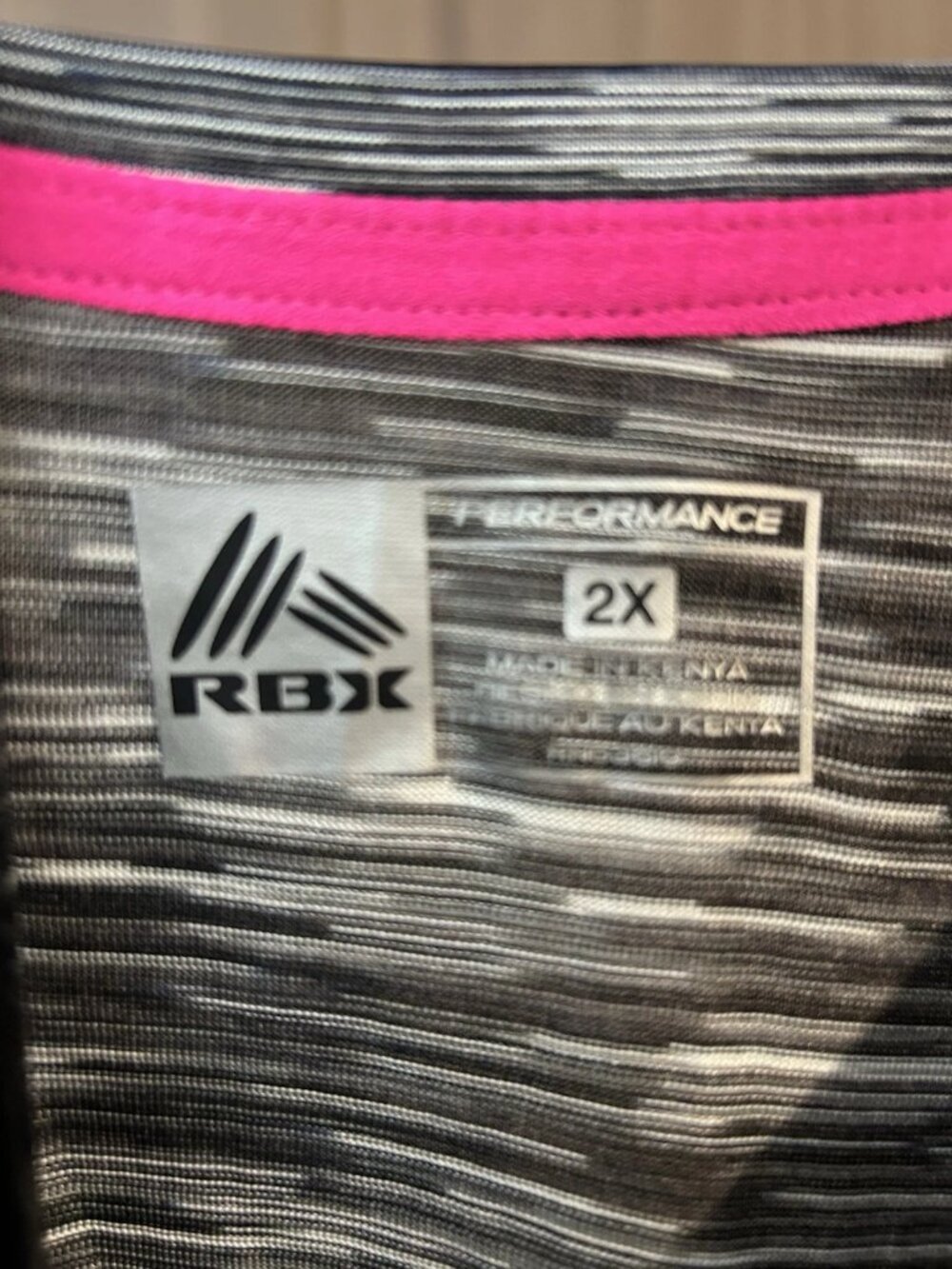 RBX Performance Womens 2X Gray/Black V-Neck Raglan Striped Knit T-Shirt - Picture 4 of 6